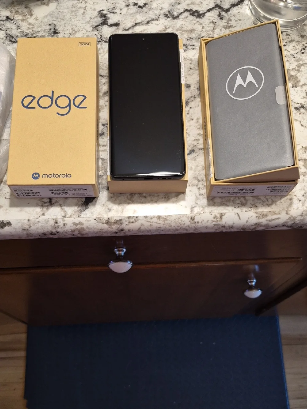 Motorola Edge Smartphone - Black Front, Gold Box Accents